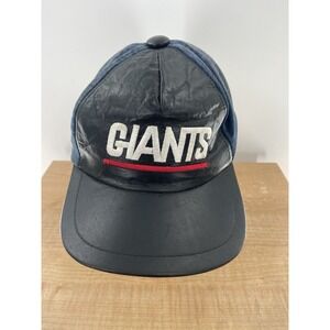 Vintage New York Giants Hat Cap Leather Black Leather Spell Out USA 90s Y2K NFL